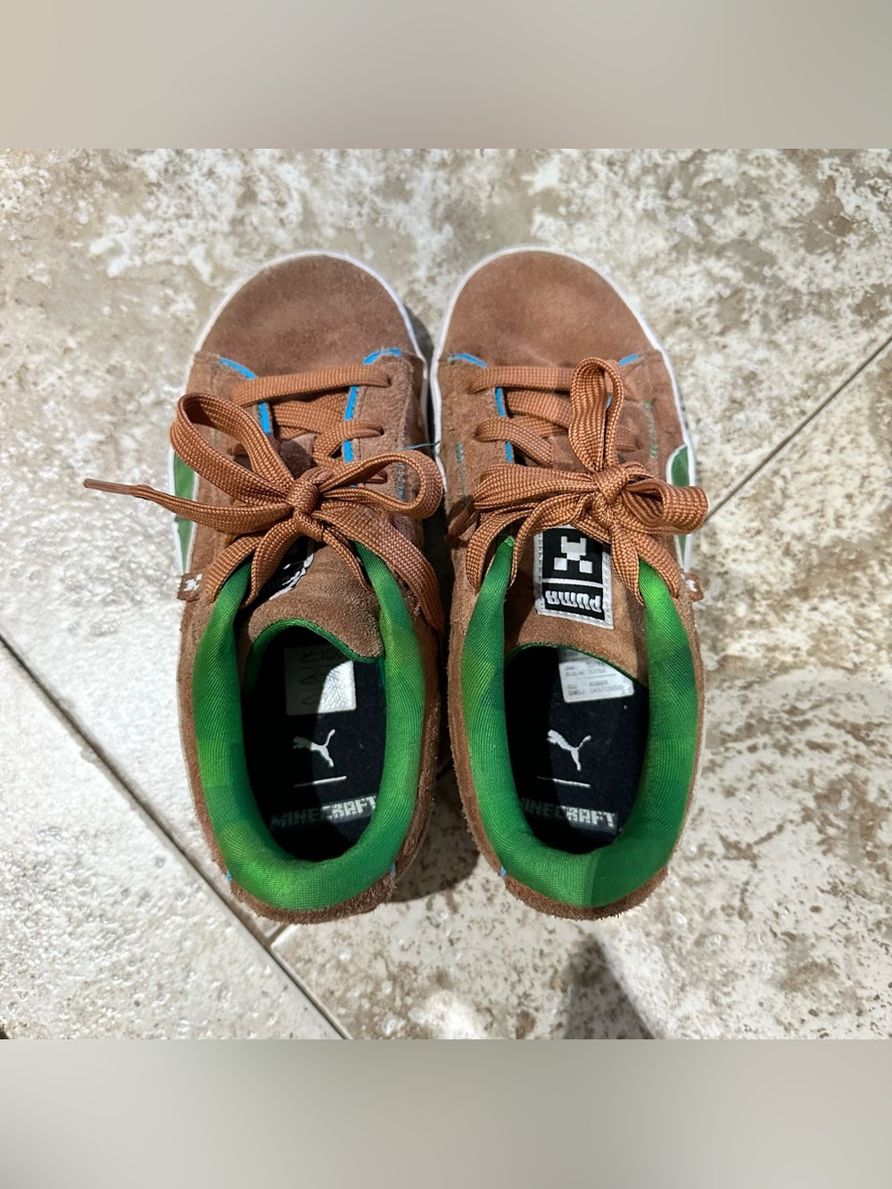 Puma Kids x minecraft Brown Suede Sneakers with Green Lining